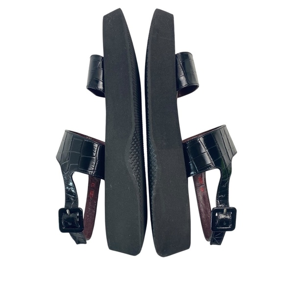 STAUD Nicky Platform Sandals in Crocodile-Embossed Leather Slingback Black Sz 37 - Picture 4 of 10